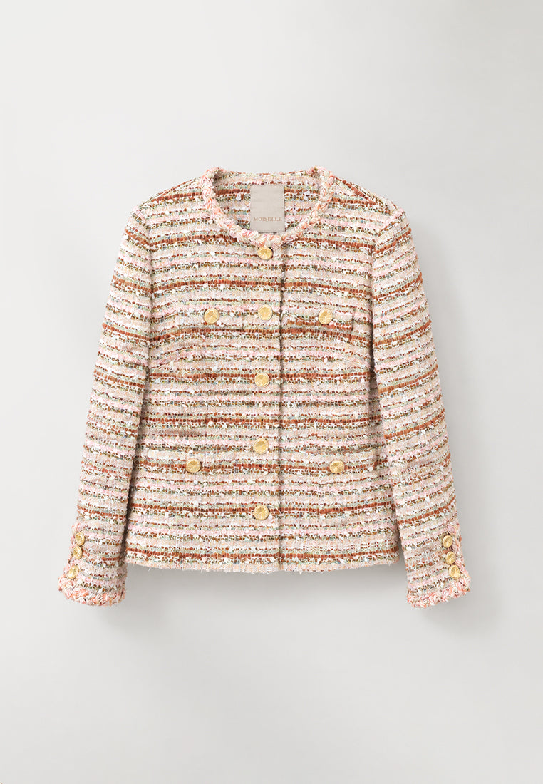 Rose Tweed Rayure Doré Jacket