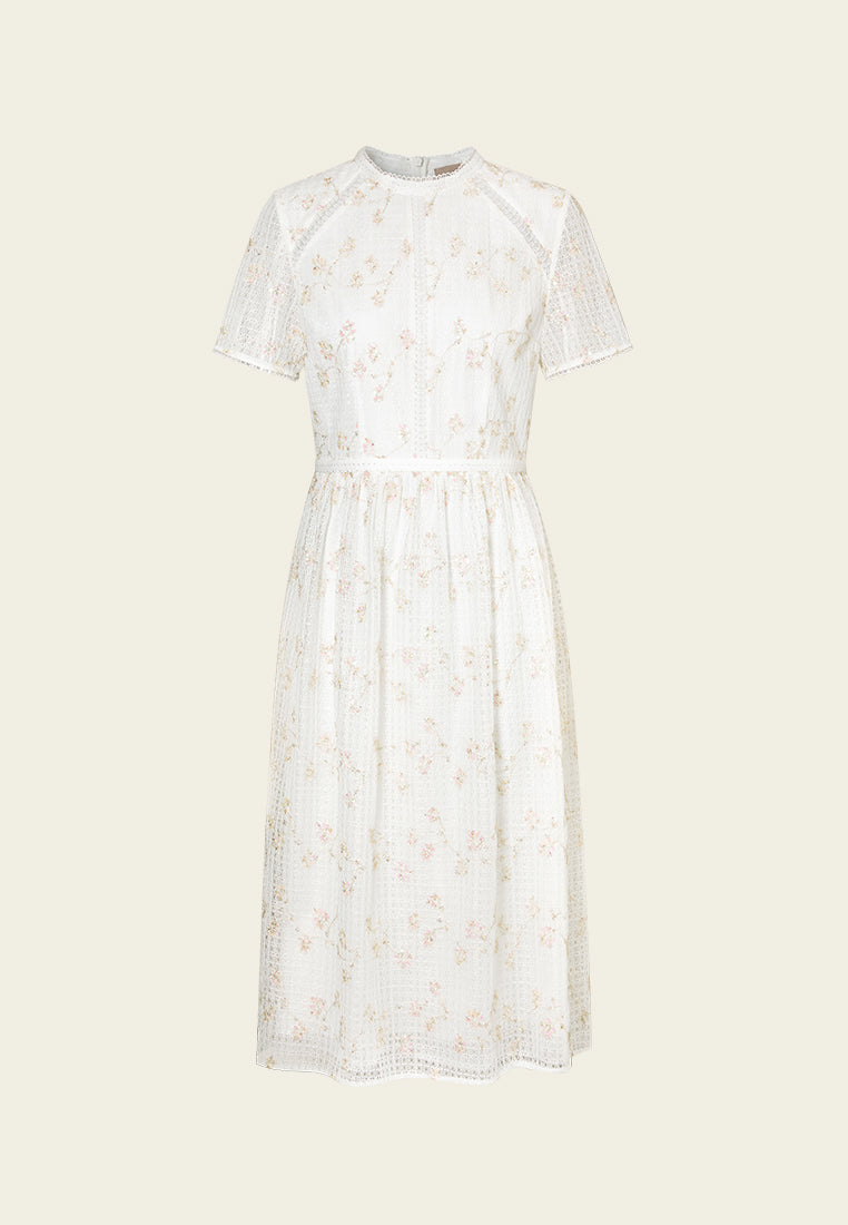 Lace-trim Lurex-detail Mesh-lace Dress