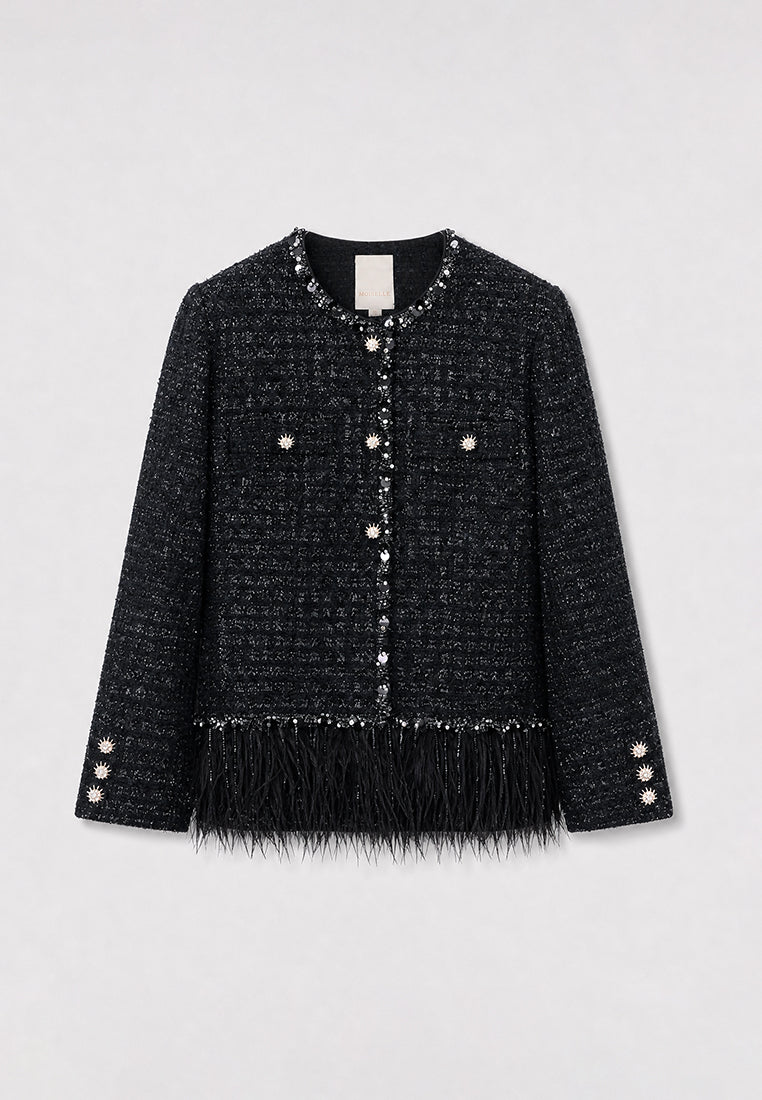 Noir Tweed Bijou Frange Jacket