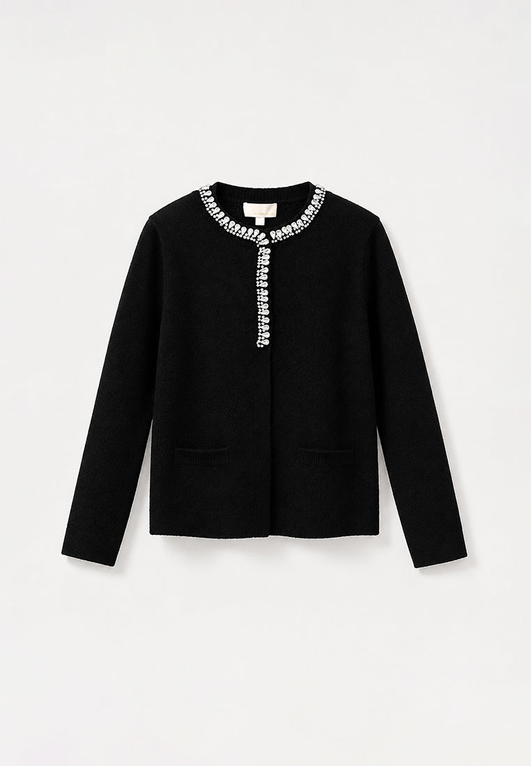 Noir Diamant Crystal-Trim Knit Jacket