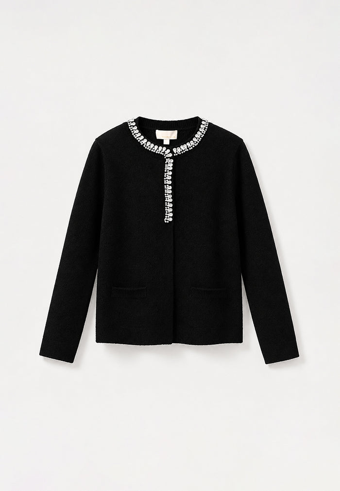 Noir Diamant Crystal-Trim Knit Jacket