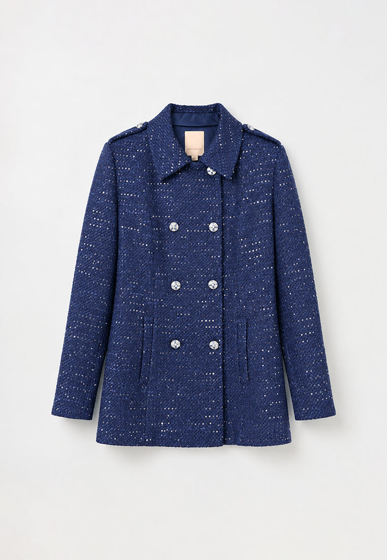 Bleu Étoilé Sequin Tweed Peacoat