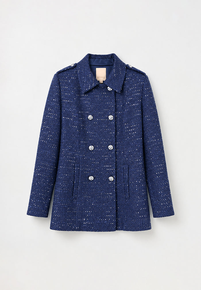 Bleu Étoilé Sequin Tweed Peacoat