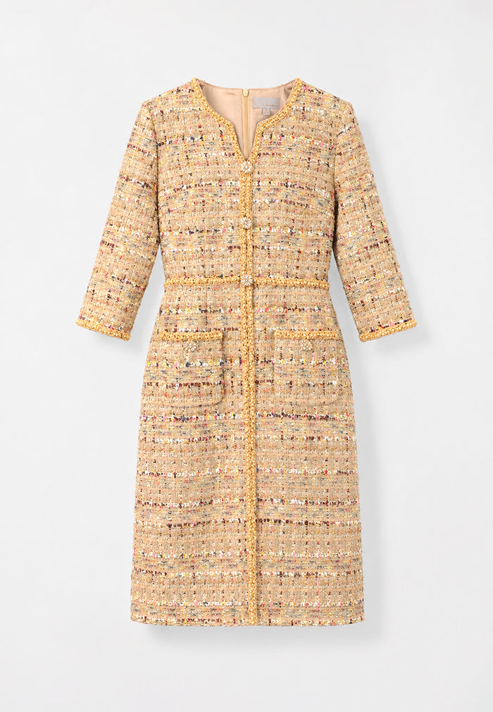 Beige Tweed Carreau Doré Dress