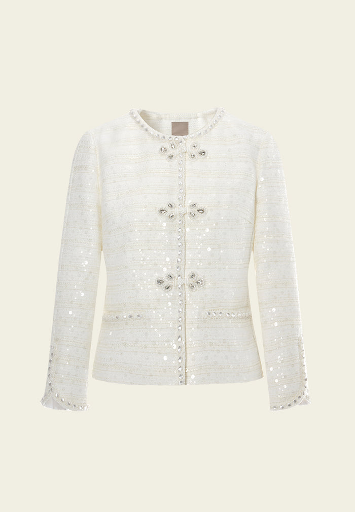 Striped Embellished knot Button Jacket