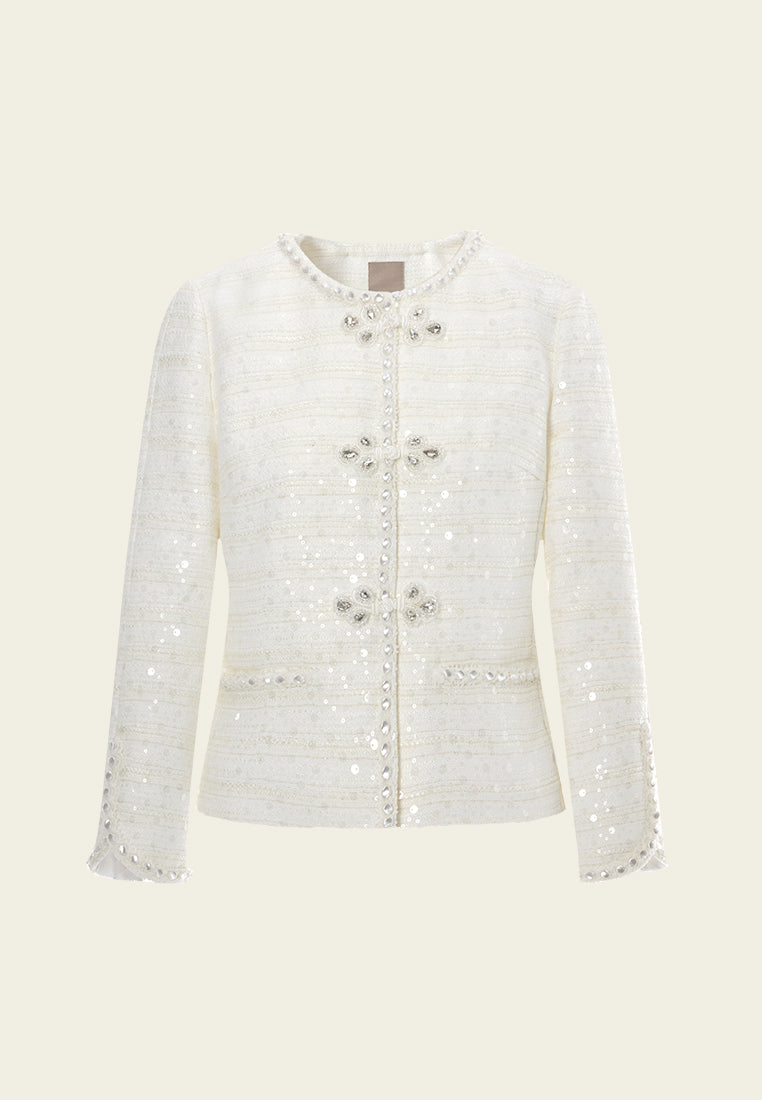 Striped Embellished knot Button Jacket