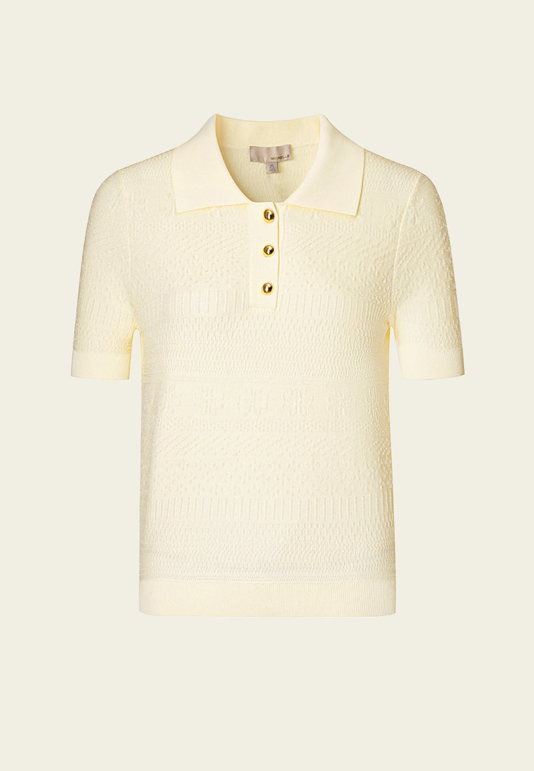 Beige Knit Pattern Polo Shirt