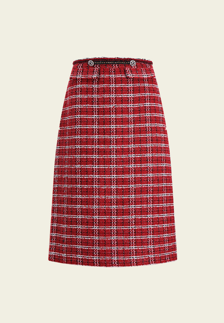 Plaid Couture Tailored Tweed A-Line Skirt