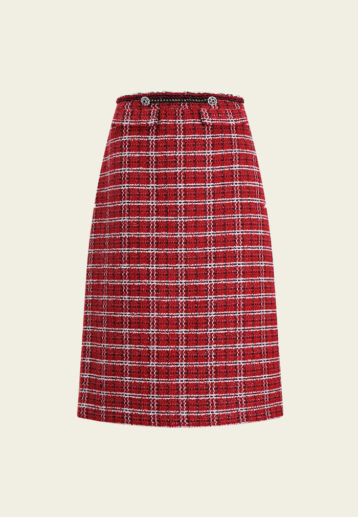 Plaid Couture Tailored Tweed A-Line Skirt