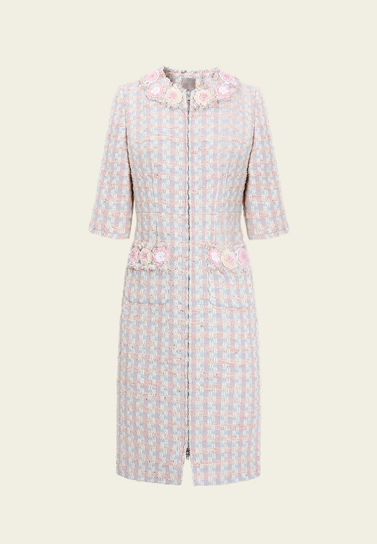 Éclat Pastel Tweed Zip Dress