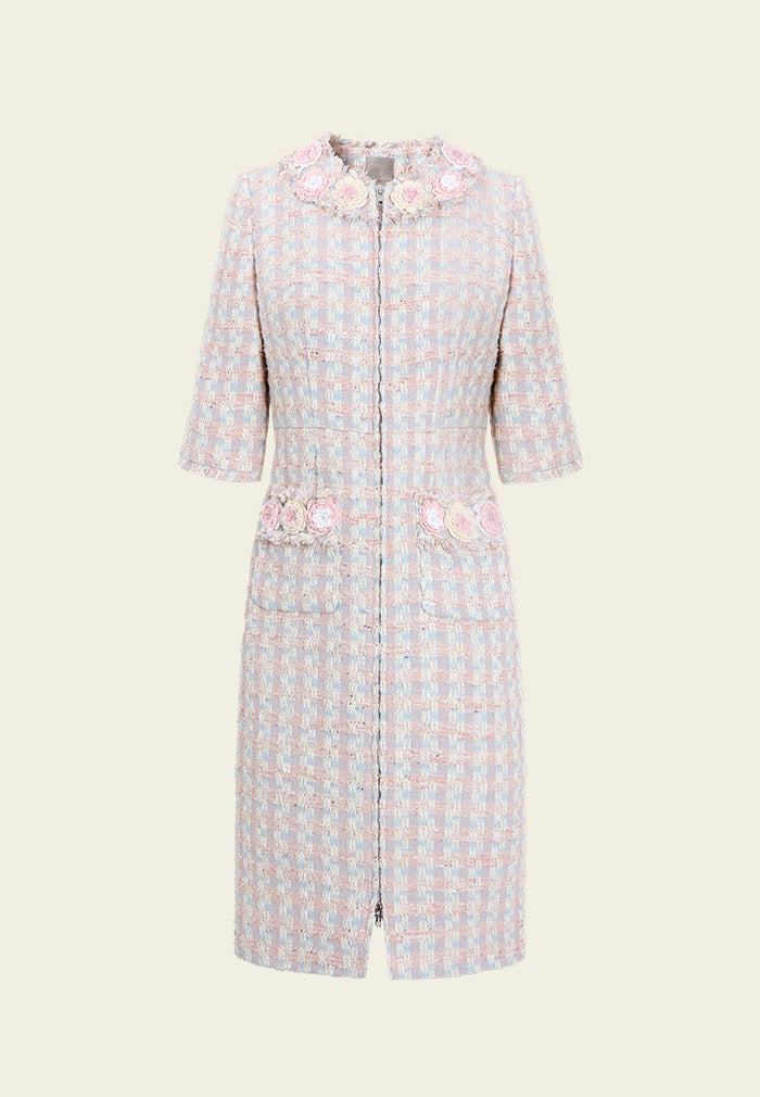 Éclat Pastel Tweed Zip Dress