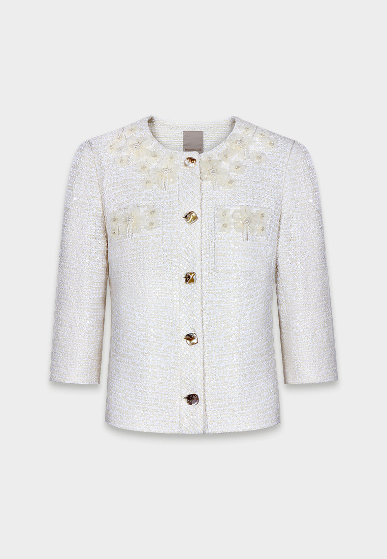Ivory Bloom Embellished Tweed Jacket
