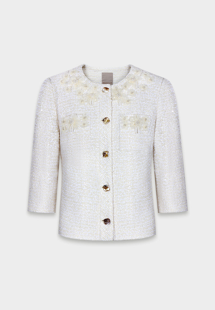 Ivory Bloom Embellished Tweed Jacket
