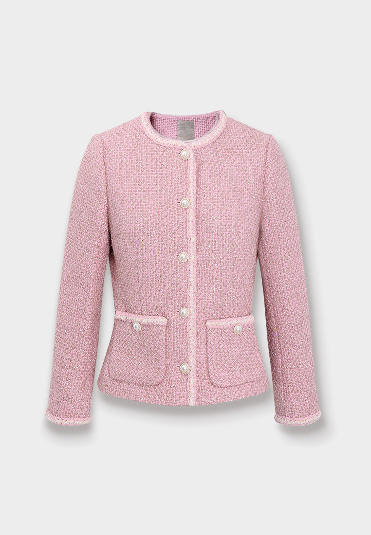 Pink Tweed Jacket with Pearl Buttons