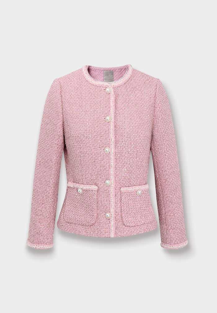 Pink Tweed Jacket with Pearl Buttons