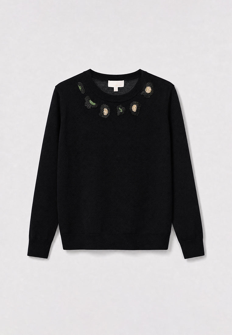 Noir Camélia Embellished Knit Sweater