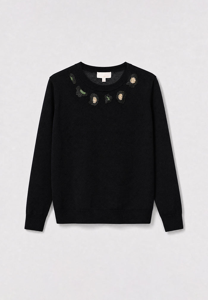 Noir Camélia Embellished Knit Sweater