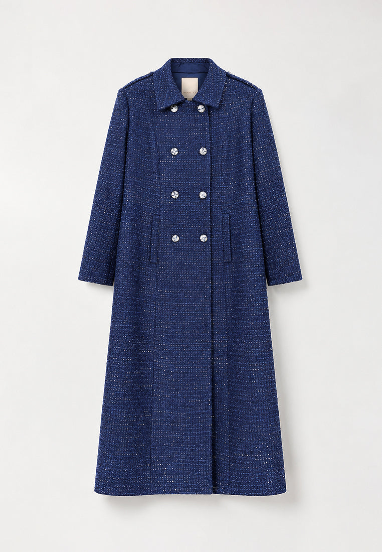 Bleu Impérial Tweed Long Coat