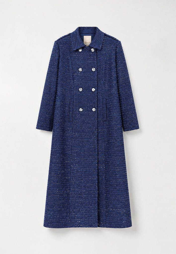 Bleu Impérial Tweed Long Coat
