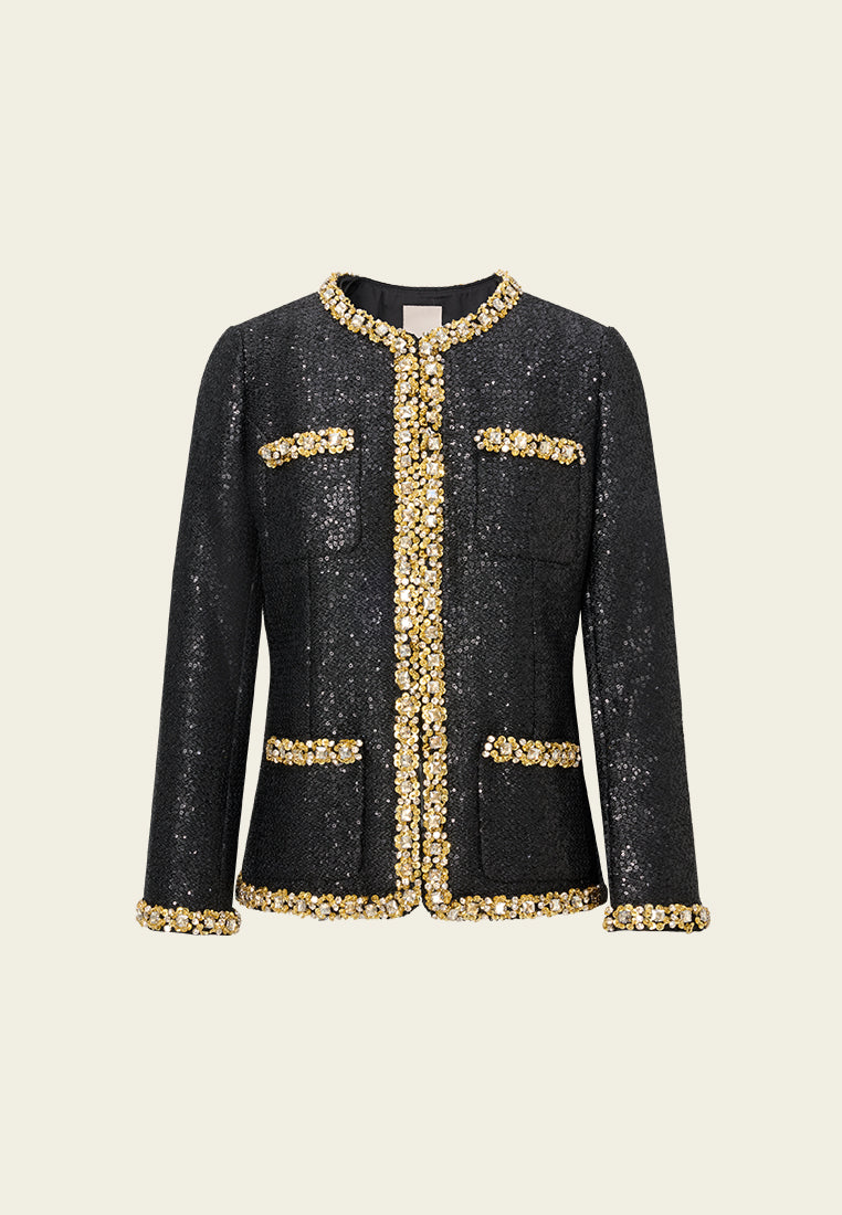 Contrasting Embellished-trim Sequined Jacket