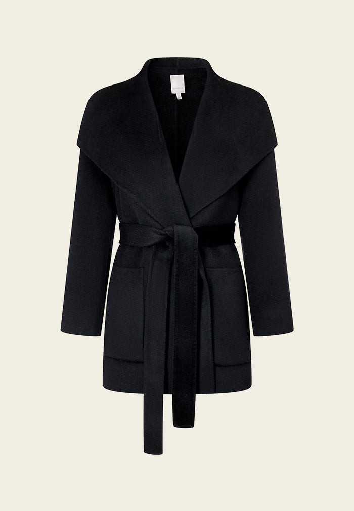 Wide Lapel Wrap-knotted Patch-pocket Cropped Coat