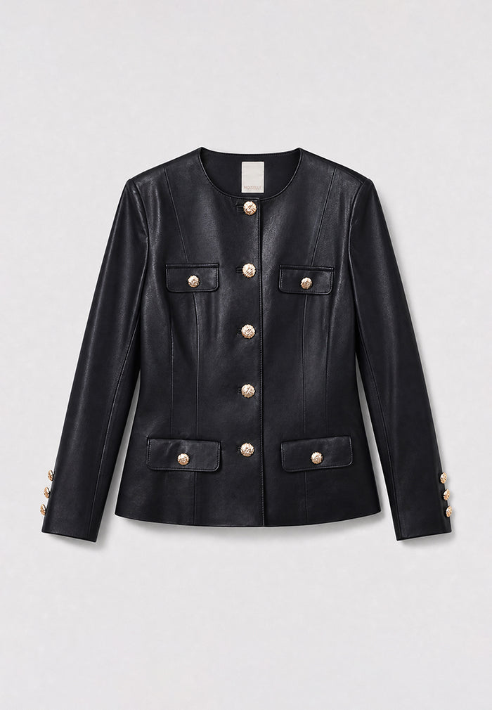 Noir Cuir Bouton Doré Jacket