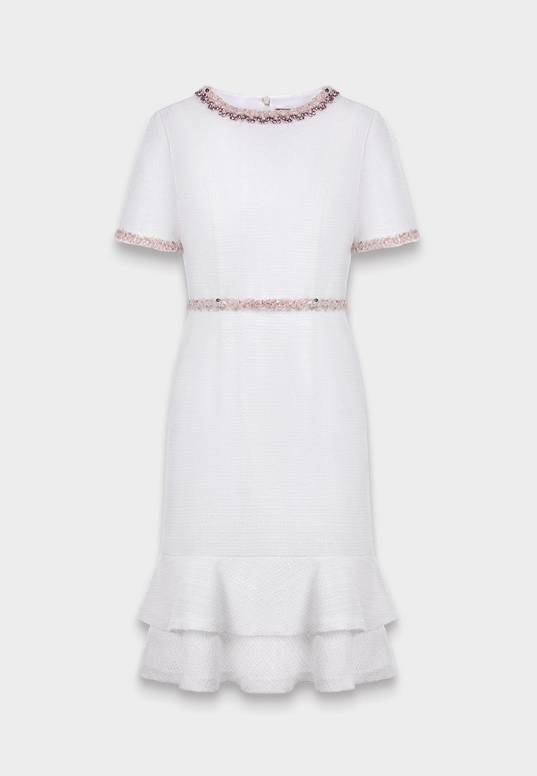 White Embellished Ruffle Dress