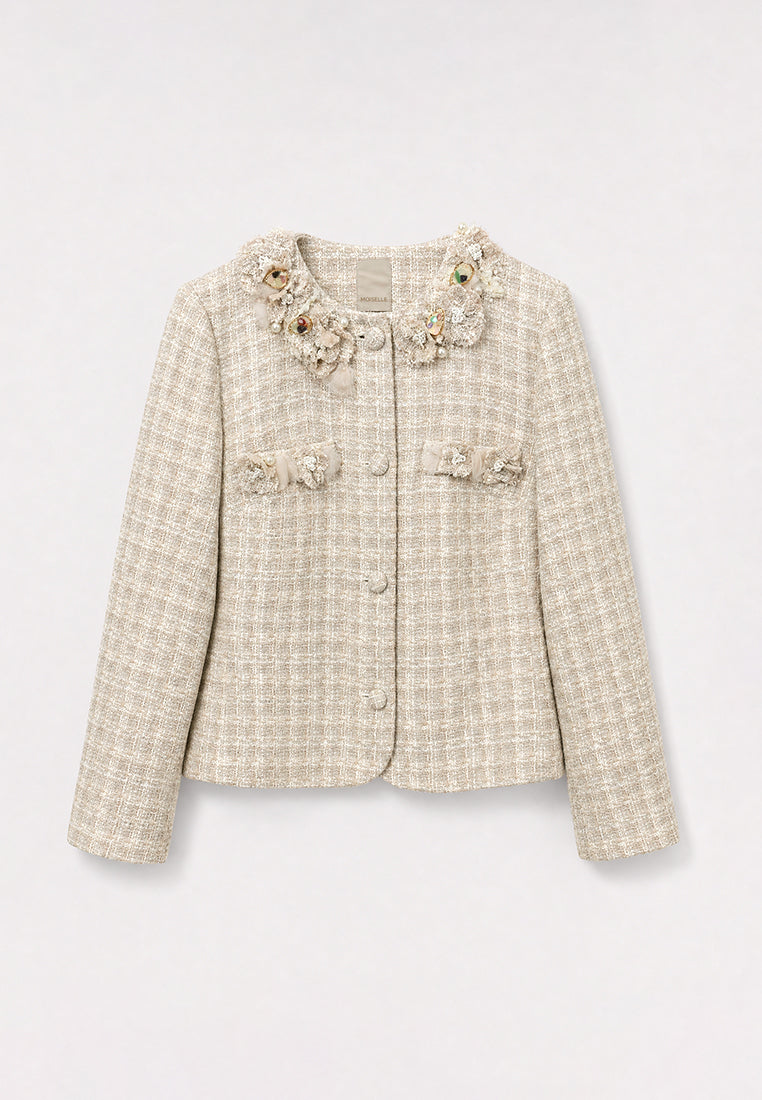 Beige Tweed Fleur Bijou Jacket