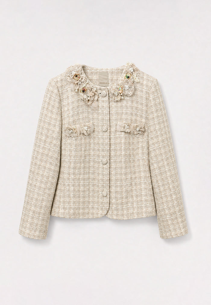 Beige Tweed Fleur Bijou Jacket