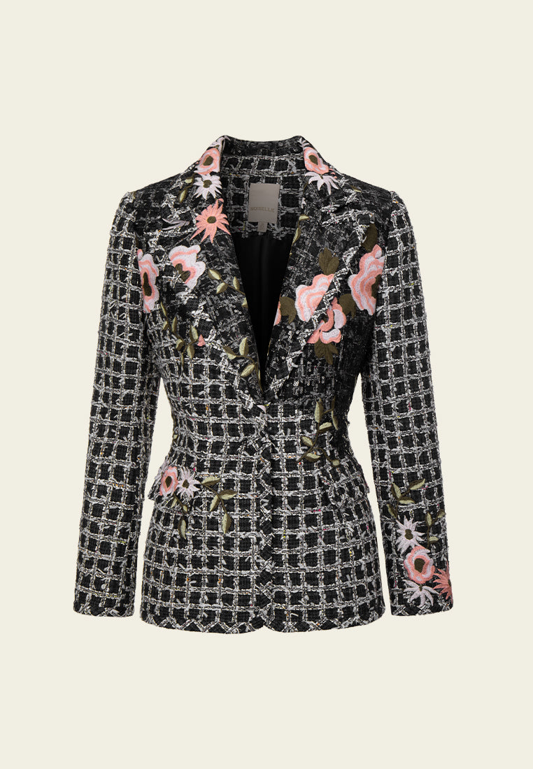 Notched-lapel Sequine-detail Embroidered Jacket