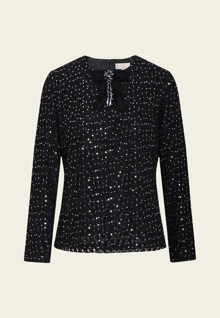 Embellished Bow Sequin Blouse