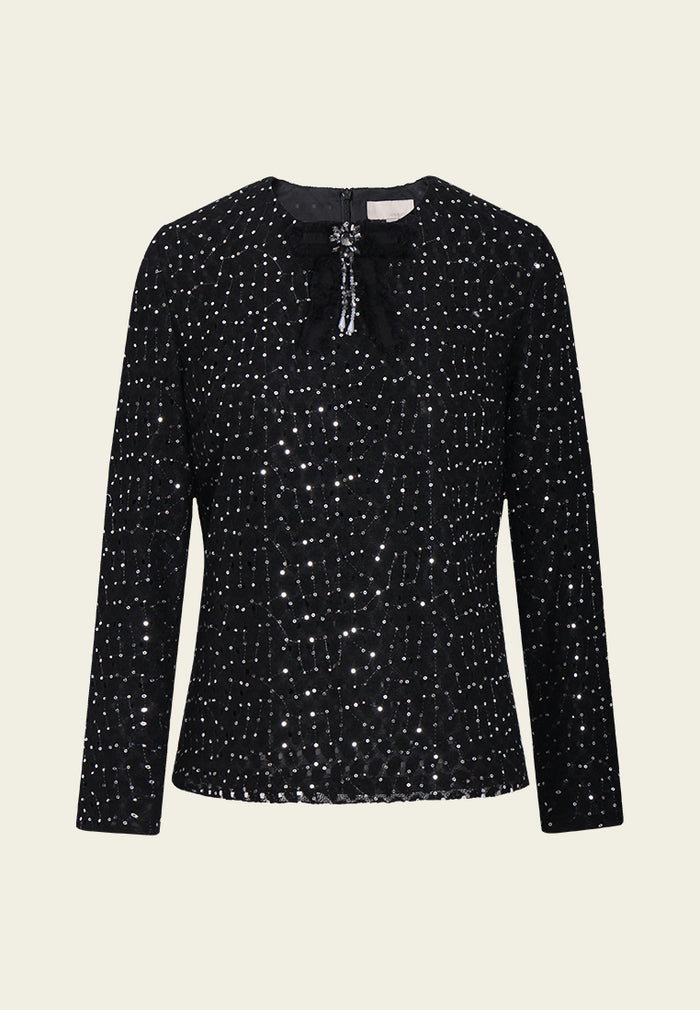Embellished Bow Sequin Blouse