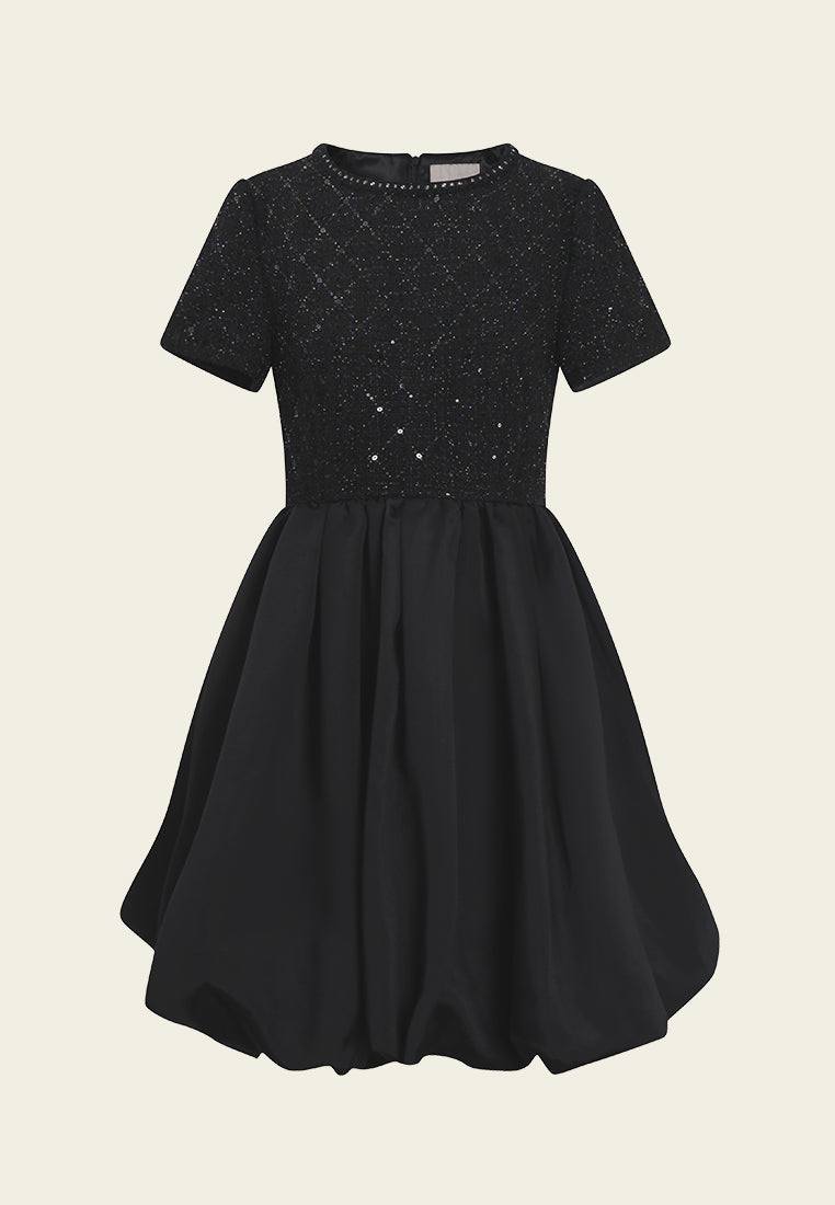 Tweed Bodice Balloon Skirt Dress