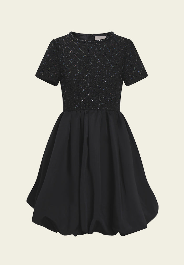 Tweed Bodice Balloon Skirt Dress