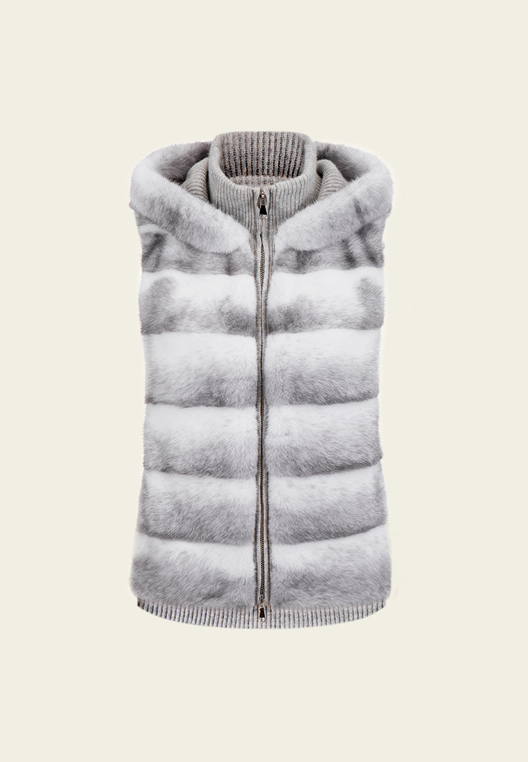 Knitted Hoodie Fur-panelled Gilet