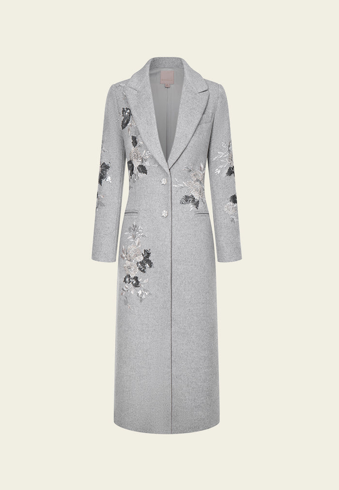 Sequin-detail Lurex-embroidery Maxi-length Wool Coat