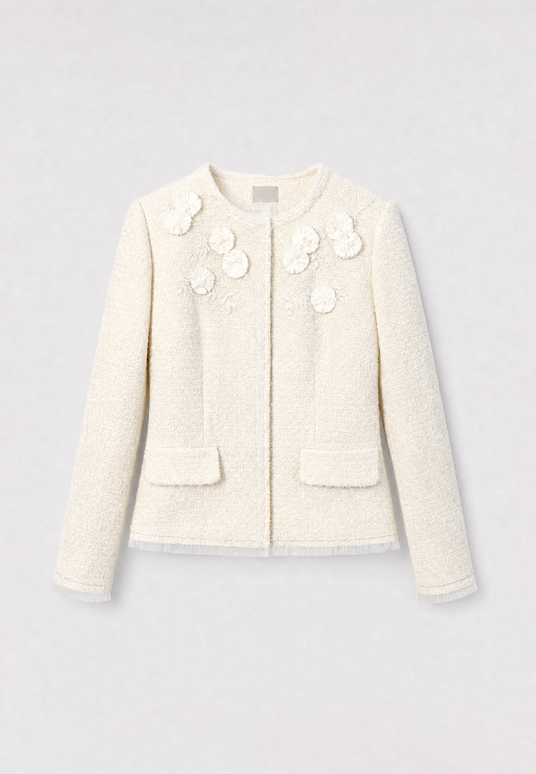 Crème Tweed Fleur Frangé Jacket