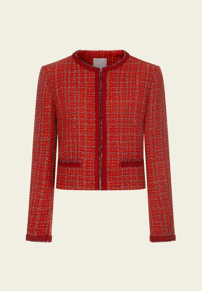 Lurex-checked Contrast-trim Cropped Jacket