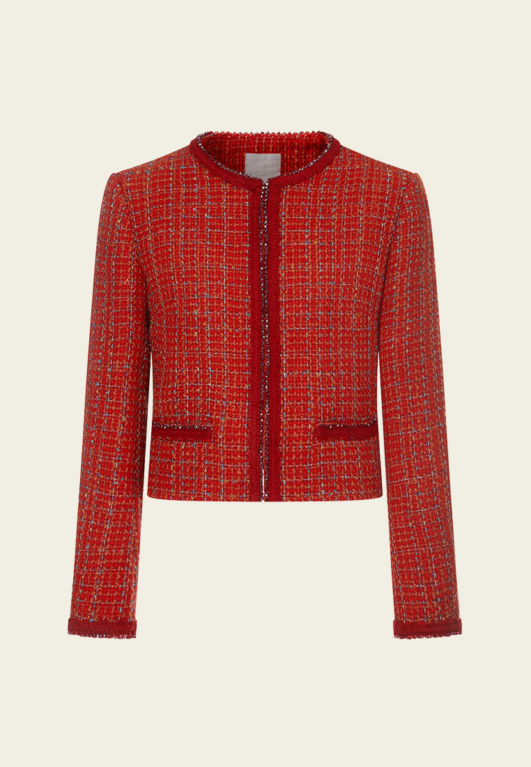 Lurex-checked Contrast-trim Cropped Jacket