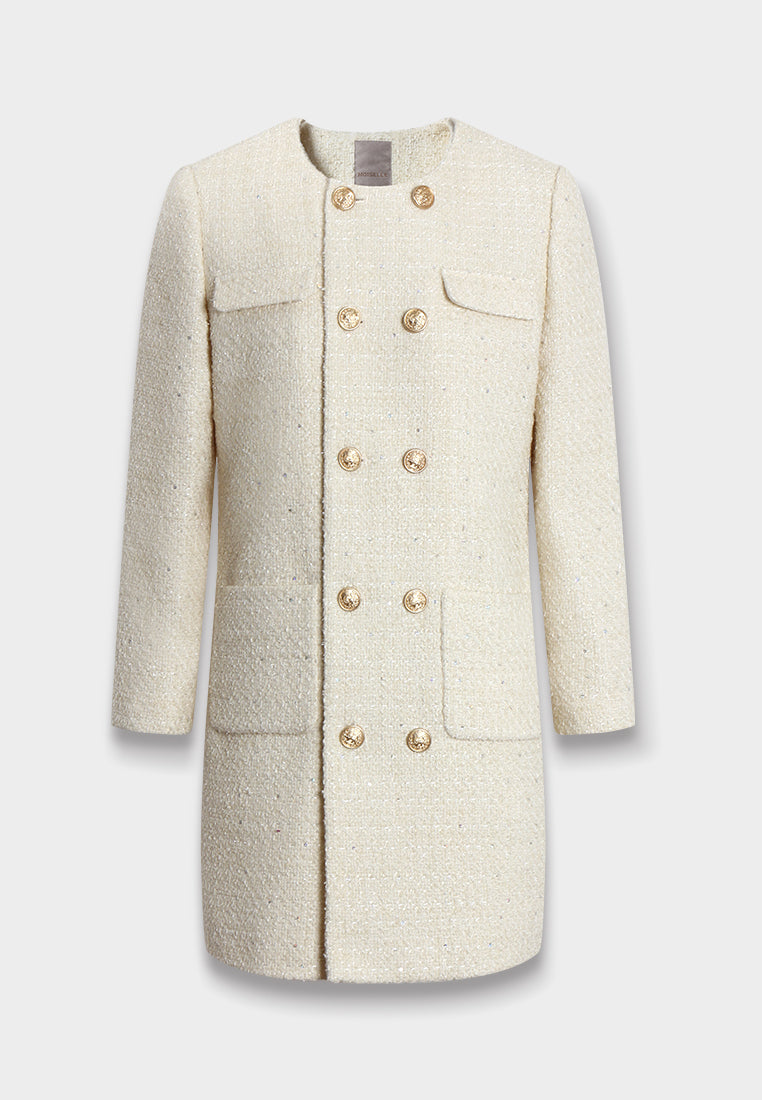 Crème Tresse Gold Button Coat