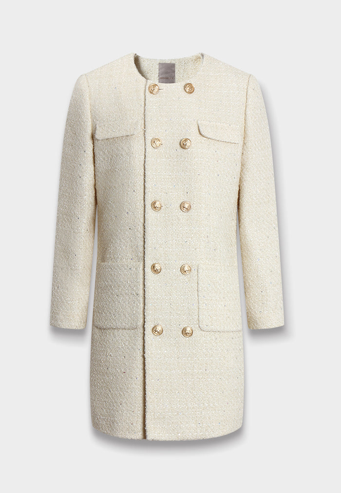 Crème Tresse Gold Button Coat