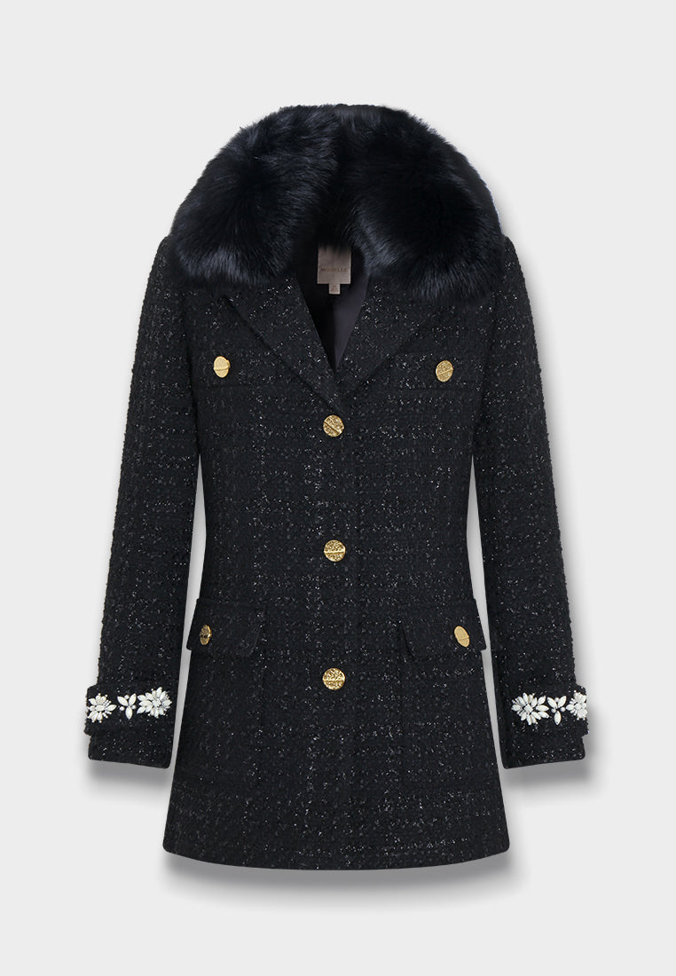 Noir Étoilé Manteau en Tweed