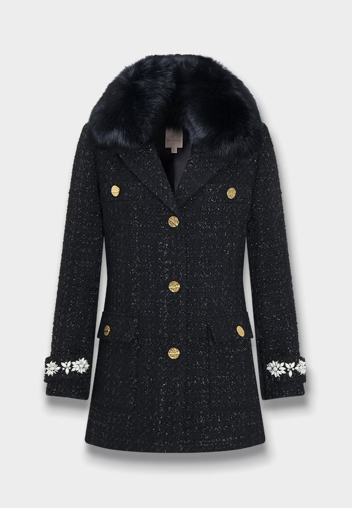 Noir Étoilé Manteau en Tweed
