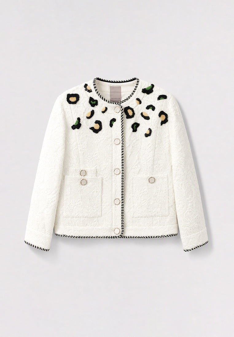 Blanc Tweed Leopard Tresse Jacket