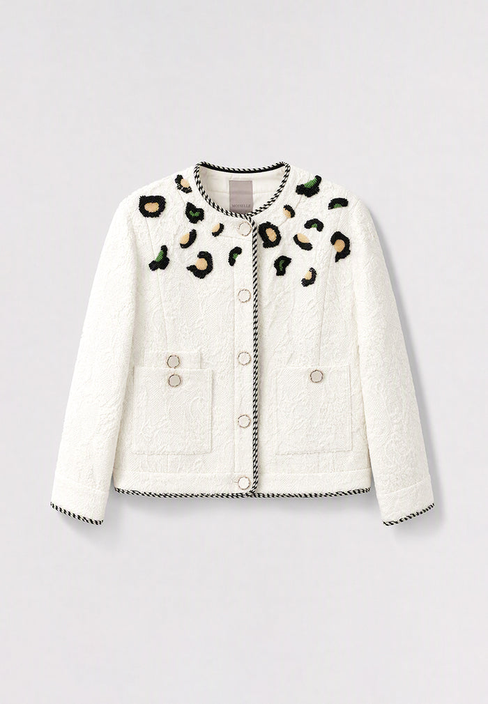 Blanc Tweed Leopard Tresse Jacket