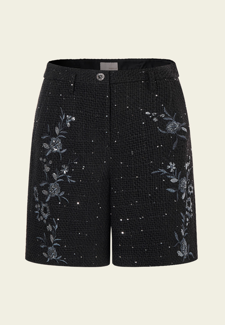 Sequin-detail Embroidered Shorts