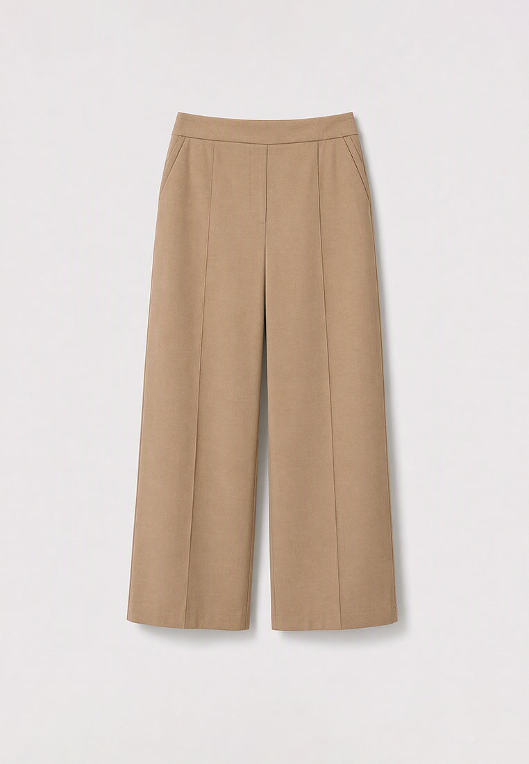 Beige Crêpe Plissé Trousers