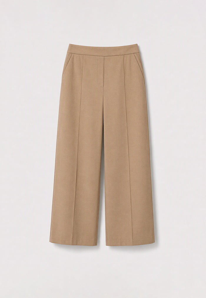 Beige Crêpe Plissé Trousers