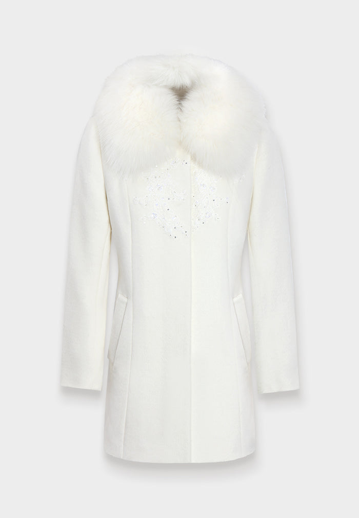 Éclat Neige Manteau à Col Fourrure