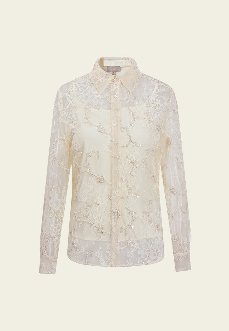 Lurex-Embroidered Lace Shirt